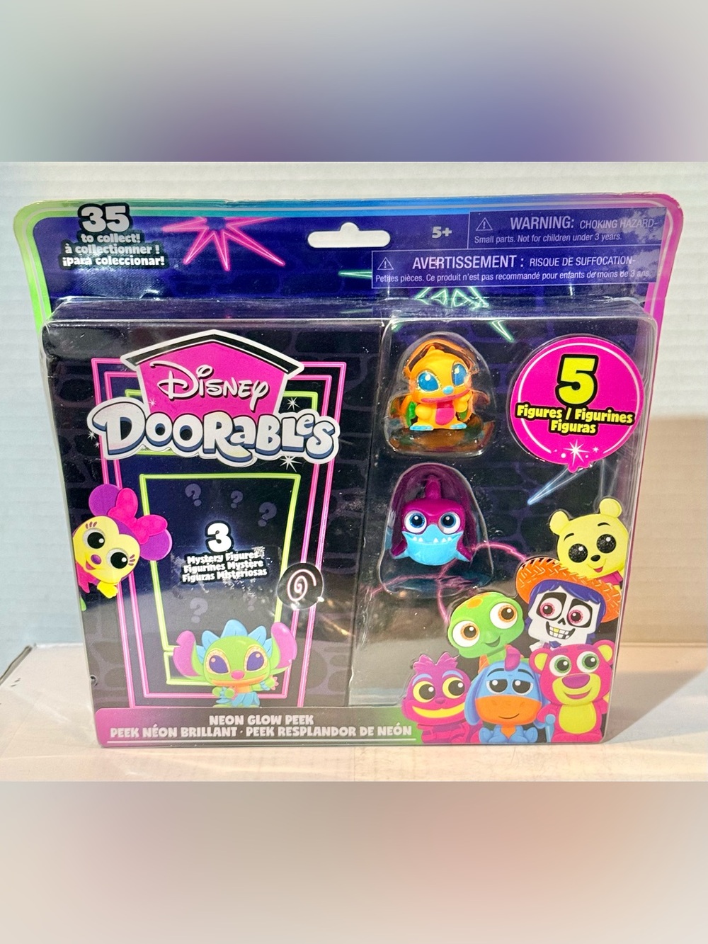 Just Play Disney Doorables Neon Glow Peek 5 Figures w/Stitch & Bruce Brand New